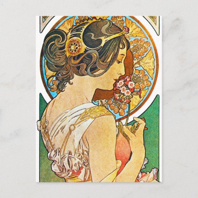Cartão Postal Vintage Floral Mucha (Frente)