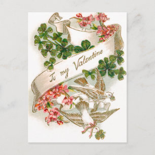 Cartão Postal Vintage Floral Namorados com Doves