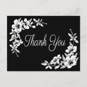 Cartão Postal Vintage Floral Obrigado Flor Preto e Branco