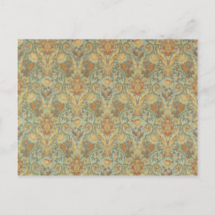 Cartão Postal Vintage Floral Patterley Cyan Green Yellow