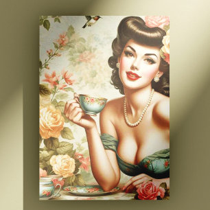 Cartão Postal Vintage Floral Pin Up