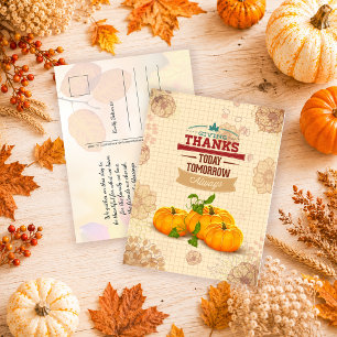 Cartão Postal Vintage Floral Pumpkin Feliz Ação de Graças