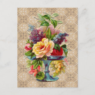 Cartão Postal Vintage Floral Texturizada