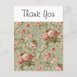 Cartão Postal Vintage Floral Wallpaper, rosa sobre verde
