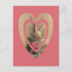 Cartão Postal Vintage Floral White Dove Com Nota De Coração