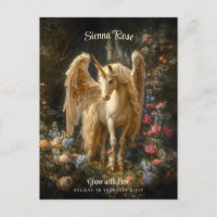 Vintage Floral White Forest Unicorn Fantasy Art