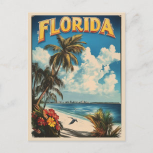 Cartão Postal Vintage Florida Beach Ocean Palm Tree Viagem