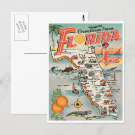 Cartão Postal Vintage Florida mapeia Saudações da Flórida