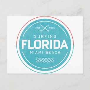 Cartão Postal Vintage Florida Miami Beach Surfing Souvenir Retro