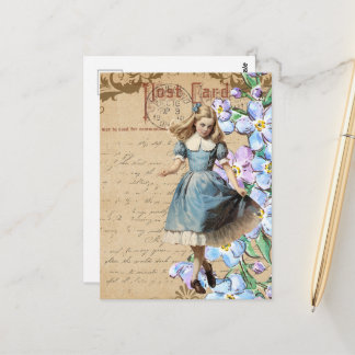 Cartão Postal Vintage Flowers and Alice Collage