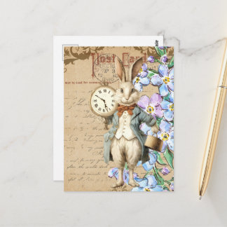 Cartão Postal Vintage Flowers and White Rabbit Collage