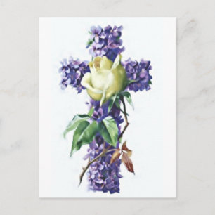Cartão Postal Vintage Flowers Cross