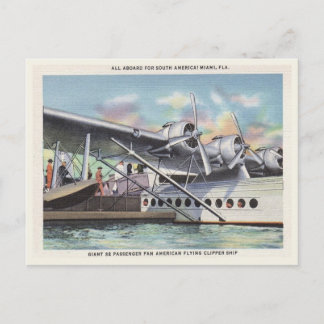Cartão Postal Vintage Flying Clipper Ship Miami Florida