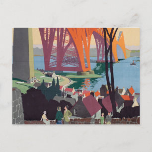 Cartão Postal Vintage Forth Bridge Scotland Railroad Viagem Art