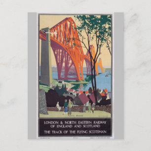Cartão Postal Vintage Forth Bridge Scotland Railroad Viagem Art