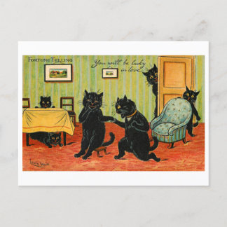 Cartão Postal Vintage Fortune Contar Gatos Negros com Sorte no A