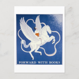 Cartão Postal Vintage "Forward With Books" Biblioteca Poster