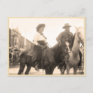 Cartão Postal Vintage foto de cowgirl e cowboy 1908