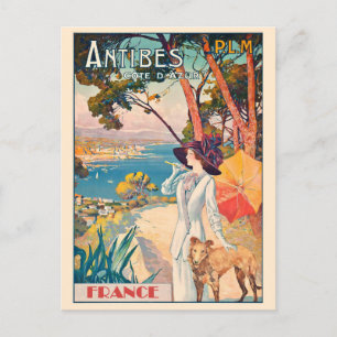 Cartão Postal Vintage França Riviera Antibes francês Cote d'Azur