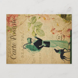 Cartão Postal Vintage francesa Ephemera Woman Whippet Dog Floral