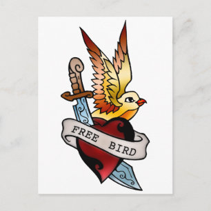 Cartão Postal vintage free bird tattoo