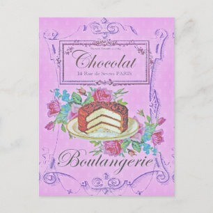 Cartão Postal Vintage French Bakery Chocolate Cake Adverte