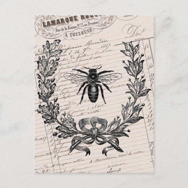 Cartão Postal Vintage French Chic Honey Bee (Frente)