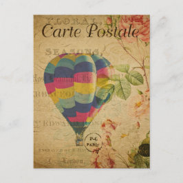 Cartão Postal Vintage French Ephemera Hot Air Balloon Floral Pos