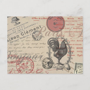 Cartão Postal Vintage French Escrevendo Tipografia Paris Rooster