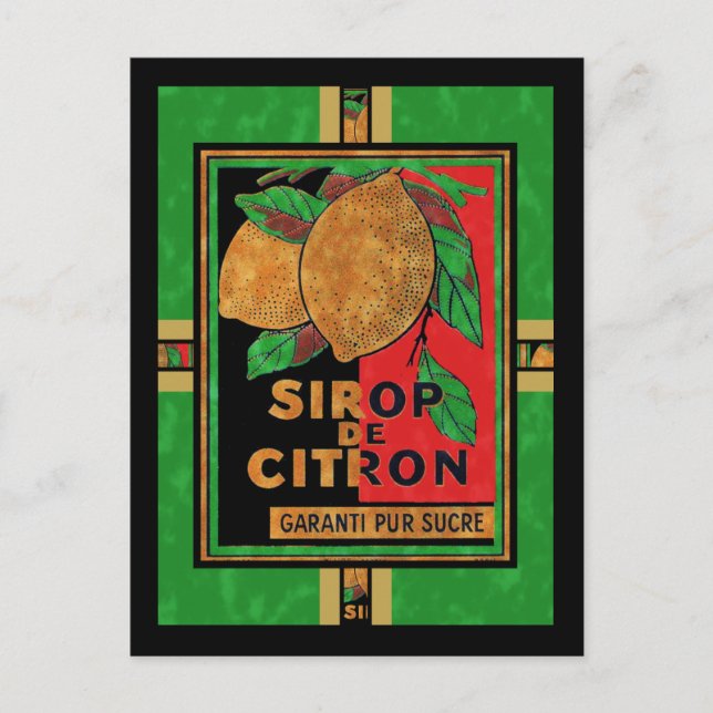 Cartão Postal Vintage French Lemon Raspberry Syrup Labs (Frente)
