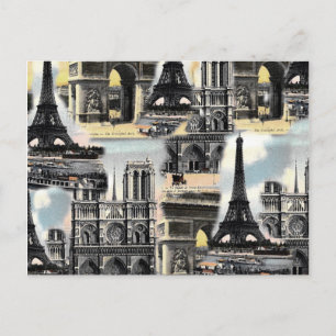 Cartão Postal Vintage French Paris Viagem Collage Eiffel Tower