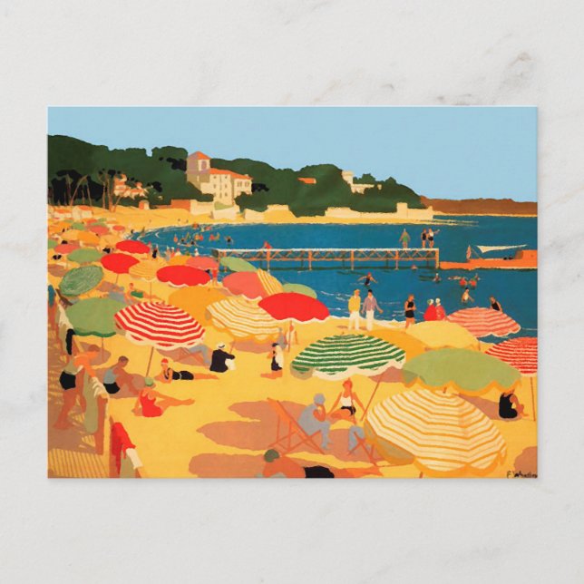 Cartão Postal Vintage French Riviera Beach (Frente)
