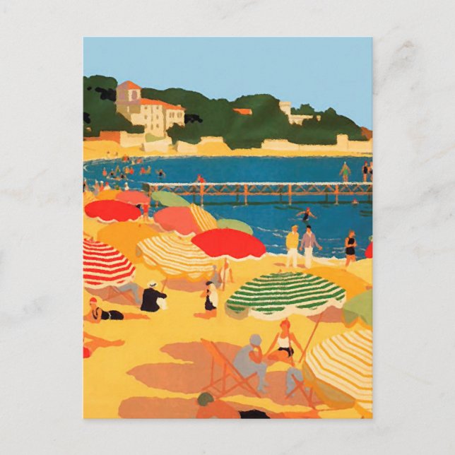 Cartão postal Vintage French Riviera Beach Illustr (Frente)
