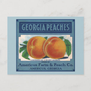 Cartão Postal Vintage Fruta Crate Label Art, Georgia Peaches