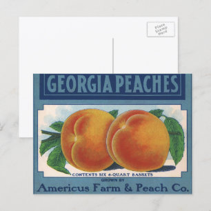 Cartão Postal Vintage Fruta Crate Label Art, Georgia Peaches