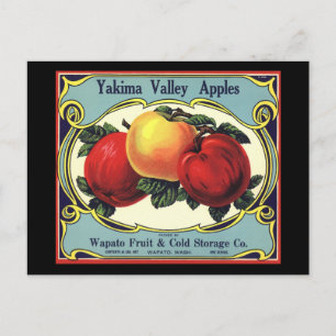 Cartão Postal Vintage Fruta Rótulo Art Yakima Valley Apple