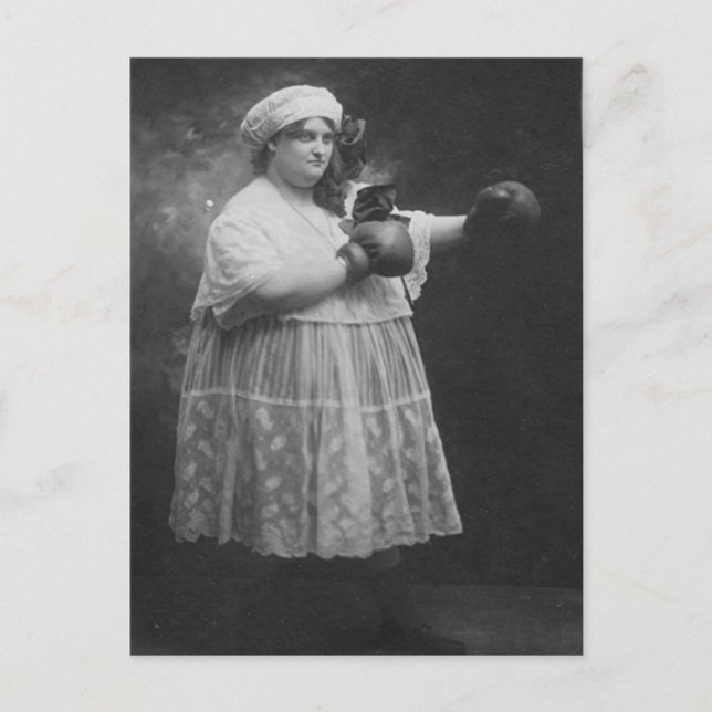 Cartão Postal Vintage Funny Fat Woman Boxing (Frente)