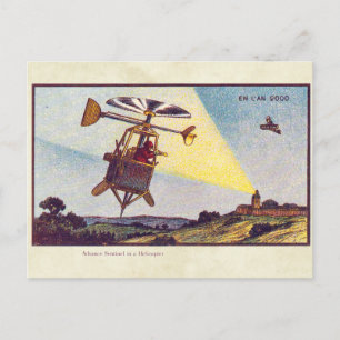 Cartão Postal Vintage Futurística Flying Machines Color Art