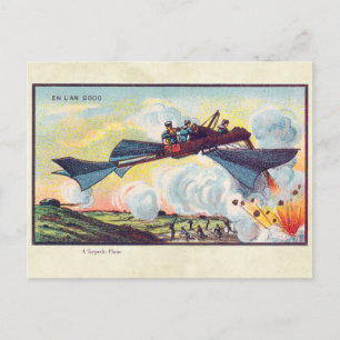 Cartão Postal Vintage Futurística Flying Machines Color Art