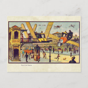 Cartão Postal Vintage Futurística Flying Machines Color Art