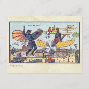 Cartão Postal Vintage Futurística Flying Machines Color Art