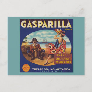 Cartão Postal Vintage Gasparilla Florida Citrus Label