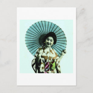 Cartão Postal Vintage Geisha e o antigo Japão Parasol