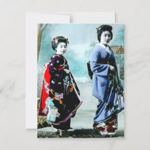 Cartão Postal Vintage Geisha e sua Maiko 芸 者 舞 妓 Japão Antigo