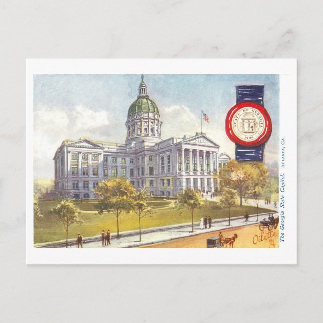 Cartão Postal Vintage Georgia Capitol com Seal (Frente)