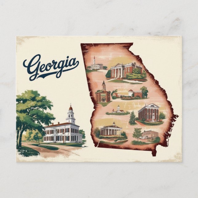 Cartão Postal Vintage Georgia, EUA (Frente)