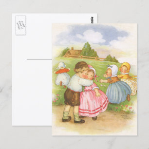 Cartão Postal Vintage Georgie Porgie Madre Goose Nursery Rhyme