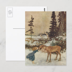 Cartão Postal Vintage Gerda e o Reindeer de Edmund Dulac