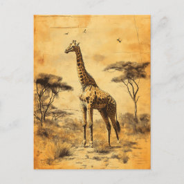Cartão Postal Vintage Giraffe Südafrika Savanne Postcard