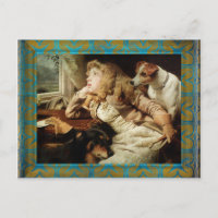 Vintage Girl and Two Dogs Grunge Frame